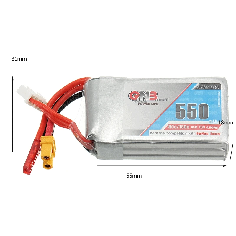 Gaoneng GNB 11,1 V 550mAh 80C/160C 3S Lipo батарея JST/XT30 Разъем для RC Eachine lizzard95 гоночный Дрон Квадрокоптер мощность