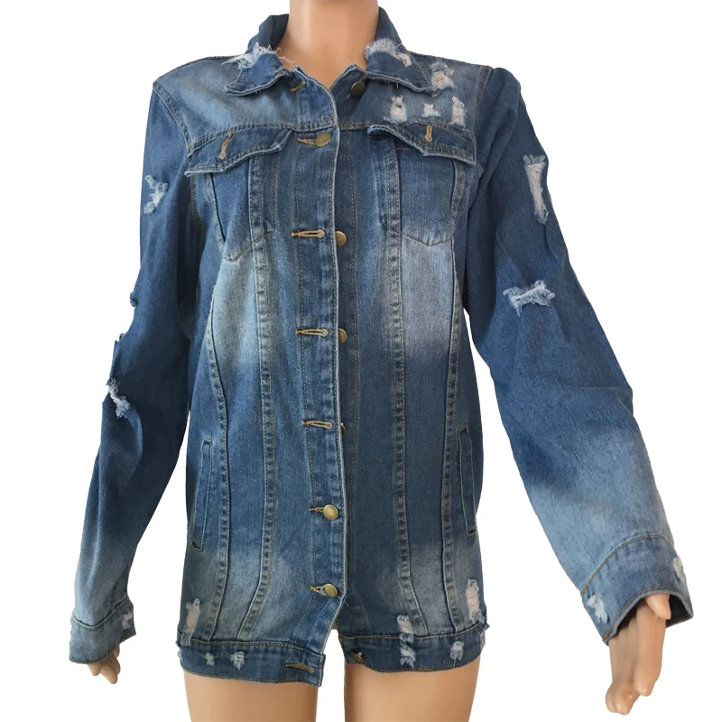 price reduction  2019 Spring Autumn New Fashion Denim Jackets Women Long Sleeve Stretch Hole Outerwear Loose Female 
