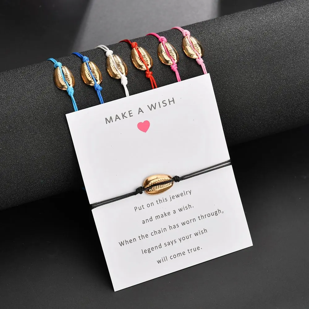 

S059 Handmade Adjustable Bohemia Shell Charm Bracelets for Women Infinity 8 Gold Color Alloy Charm Lucky Red String Bracelets