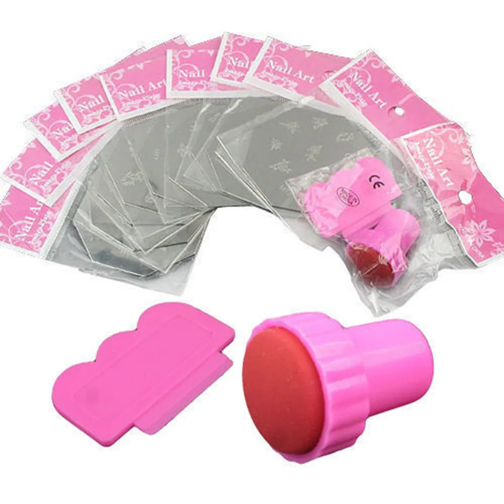 

Pro Nail Art Stamp Transfer Set With 10 Pcs Nail Stamping Plates&1 Stamper &Scraper Printing Nail Decor Stamping Manicure SEp1