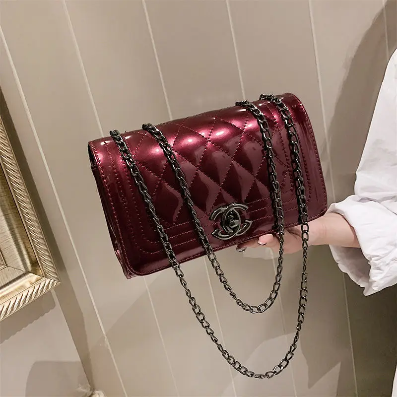 

Youbroer New Fashion Trend Patent Leather Chain Bag Single Shoulder Diagonal Straddle Bag Students Versatile Female Bags