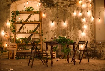 

Laeacco Rural Brick House Yard Light Bulb Table Dinner Night Scenic Photo Backgrounds Photography Backdrops For Photo Studio