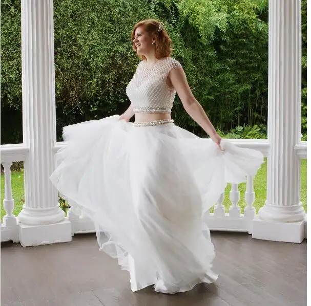 Compare Prices On Two Piece Wedding Plus Size Online 2017 Y Plus Size Two Piece Wedding Pearls Long 2 Pieces Bridal Dress