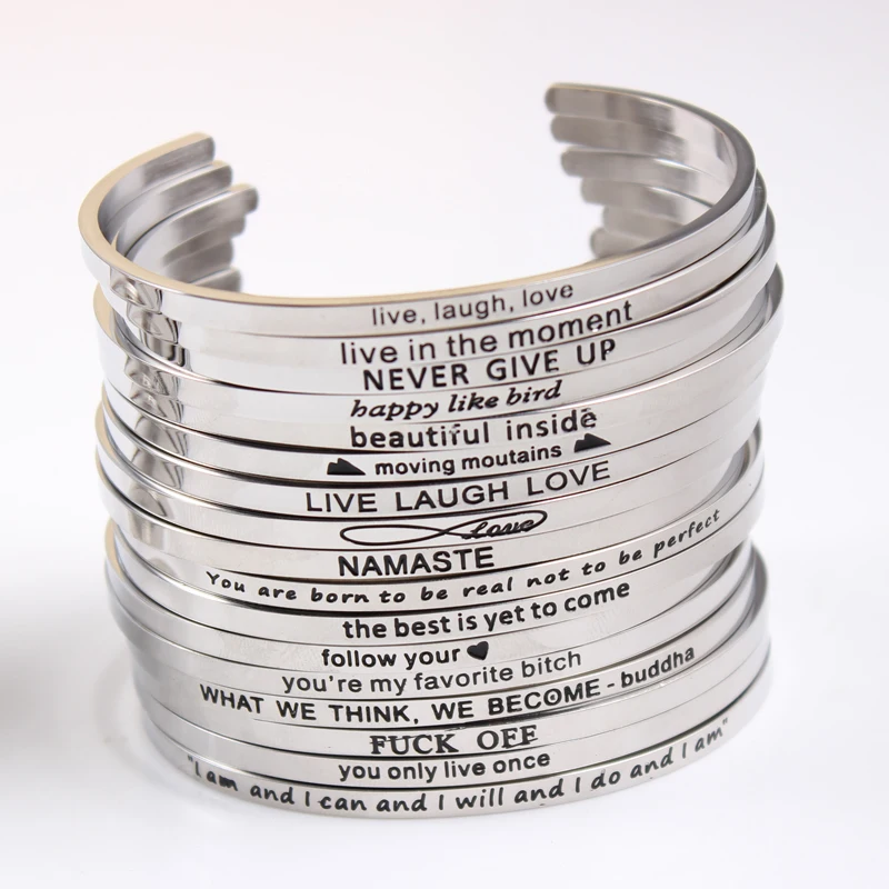 7pcs Mix Random Stainless Steel Bar Engraved Positive Inspirational 7pcs Mix Random Stainless Steel Bar Engraved Positive Inspirational Quote Cuff Bangle Mantra Bracelet For Women Birthday Gifts In Bangles From Jewelry