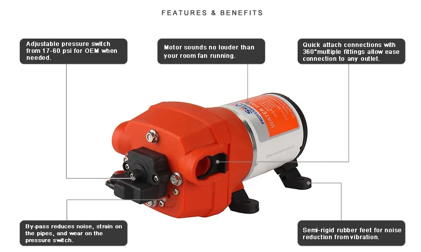 SEAFLO 12 В 4 камерном питание для перекачки воды 2.7 галл./мин 17PSI 4.5A RV Морской Лодке пруд фонтан self воспламенение