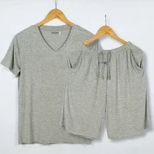 Летняя Пижама для сна размера плюс, комплекты модальной одежды с коротким рукавом для дома, спальни, отдыха, пижамы для мужчин, одежда для сна, шорты, костюм