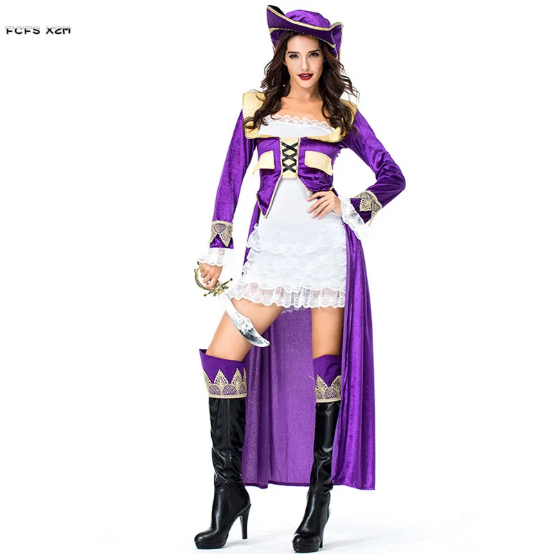 

New Purple Halloween Pirate Costumes for Woman Female Warrior Queen Cosplays Carnival Purim Masquerade Nightclub Bar Party dress