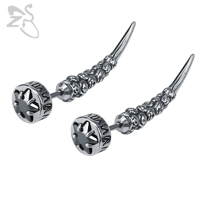 

ZS Punk Men's Stainless Steel Stud Earrings Gothic Faker Ear Plugs 1 Pair Hip Hop Earring Biker Jewelry Accessories for Men 2018