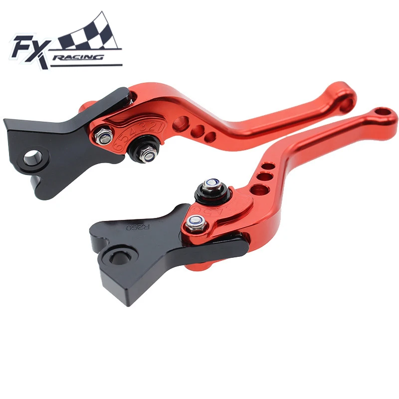 Pair Adjustable Motorcycle Brake Lever Aluminum Front+Rear Drum Disc Lever Red