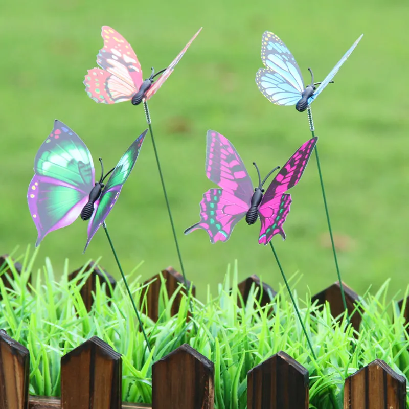 

on Sticks 10 Pcs/Pack Butterfly Garden Decor Lawn Decoration Beautiful 3D Lawn Craft Luminous Gardening Grassland Insect