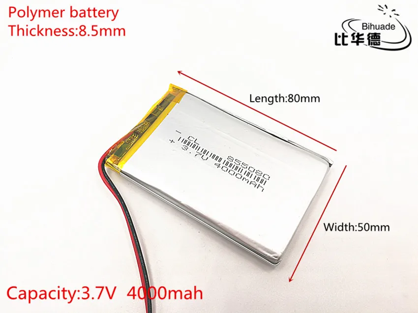 3,7 V 4000mAh 855080 805080 литий-полимерная LiPo аккумуляторная батарея для Mp3 power bank