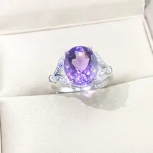 Natural Amethyst Purple Crystal Jewelry Ring Gemstone Jewelry Oval Cut 9X11MM Natural Stone 925 Silver Rings for Woman