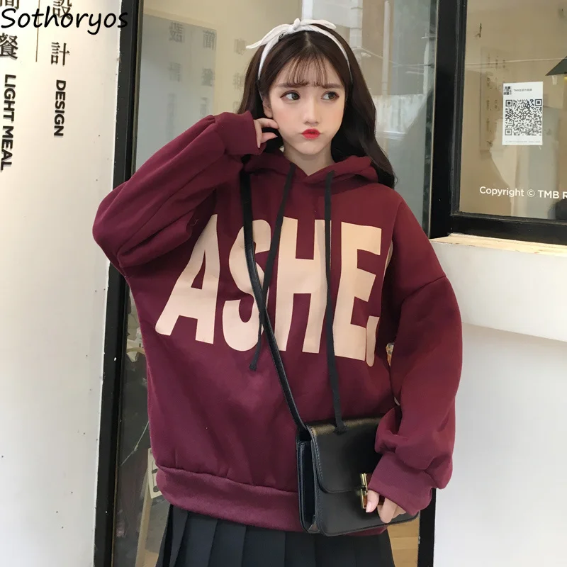 

Hoodies Women Leisure Hooded Letter Printed Long Sleeve Ulzzang Pullovers Womens Korean Style High Quality Kawaii Students Chic