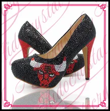 Aidocrystal Womens Custom Pattern Wedding Shoes Black and Red Crystal High Heel Shoes Dress Pumps Bridesmaid