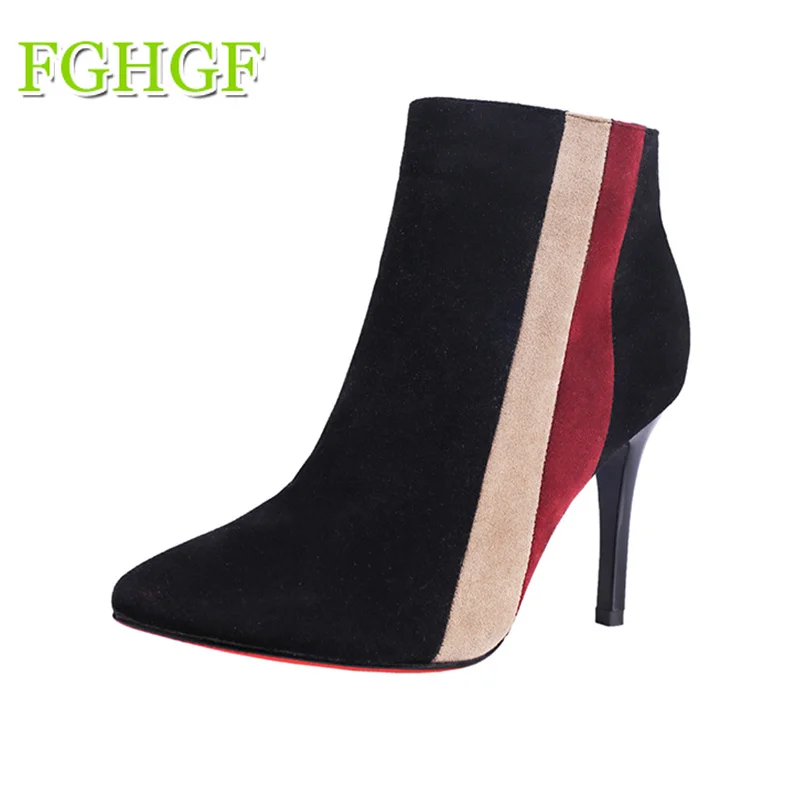 

2018 Newest Mixed Color Ankle Boots Women Thick High Heels Chelsea Boots Ladies Patchwork Winter Martin Boots