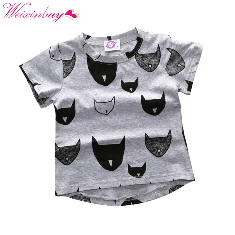 

Boys Girls Kids T-shirt Summer Short Sleeves 100% Cotton comfortabl Jersey Allover Cat Pattern Print T-shirt Baby Kids Products