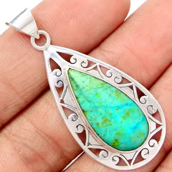 

Genuine Azurite Pendant 100% 925 Sterling Silver Jewelry AP0630 50mm 6 5G