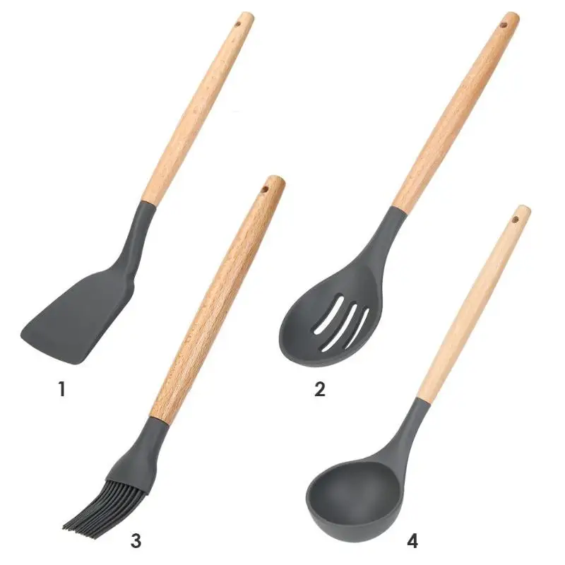  Wood Handle Silicone Kitchenware Spatula Non-stick Cooking Utensil Cookware Silicone Spatula Cookie