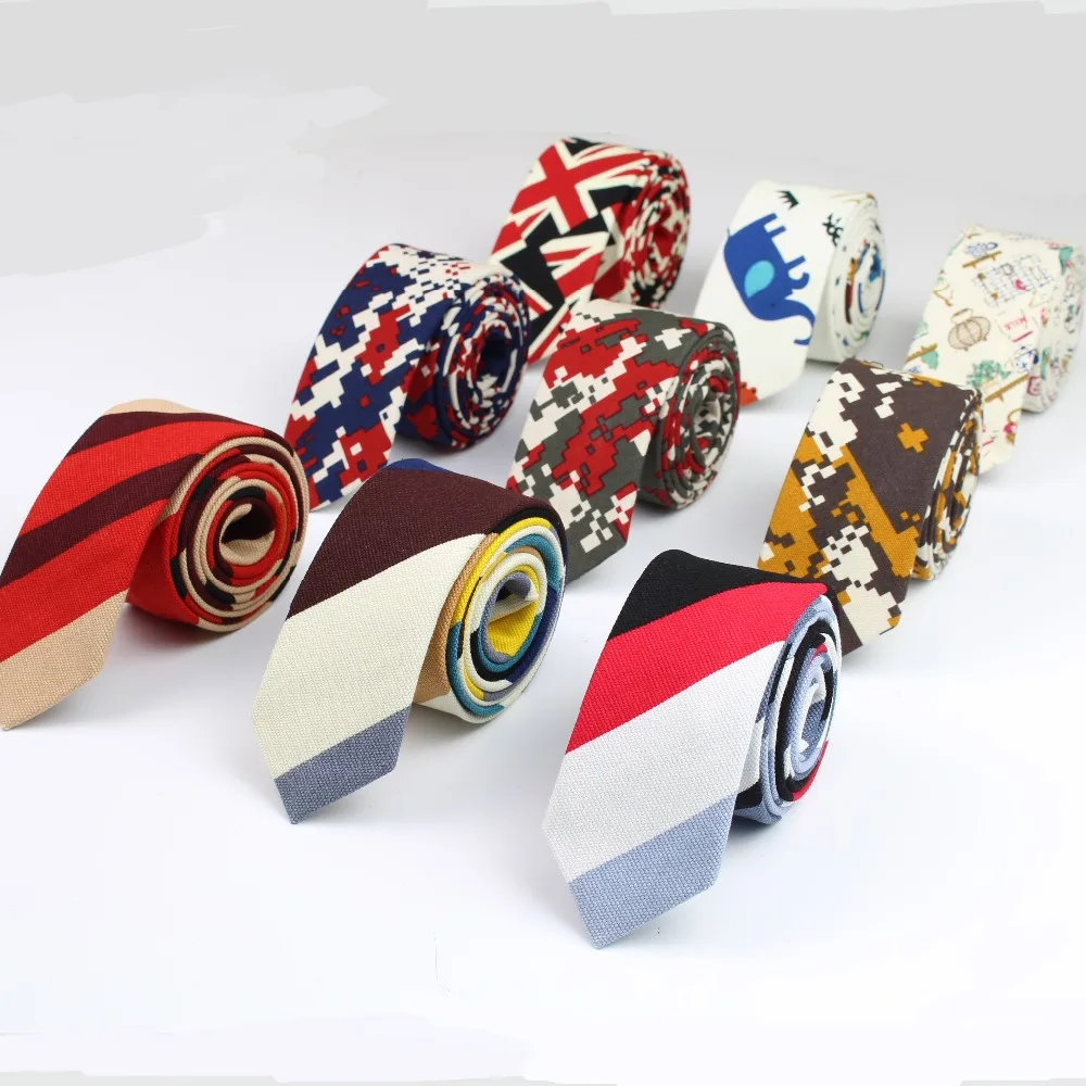 

Men Slim Tie Casual Cotton Linen Neck Ties Tropical Amorous Student Skinny Designer Rainbow Narrow Vintage Floral No.21-40