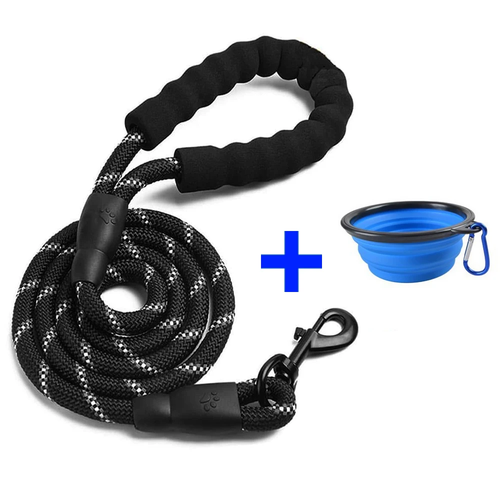 

5 FT Strong Dog Leash Nylon Comfortable Padded Handle Highly Reflective Threads for Medium Large Dogs with Collapsible Pet Bowls