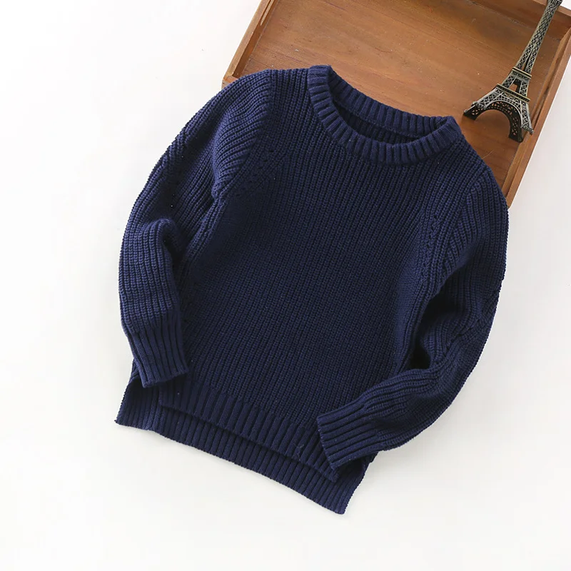 Classic Solid Boys Pullover Cotton Knitted Kids Sweater For Boys Long Sleeve O-Neck Fall Pullover Fashion Design Baby Sweater (4)