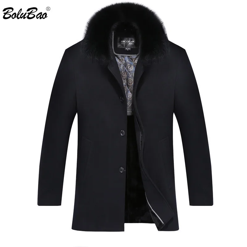 

BOLUBAO Men Winter Wool Coat Men's New Fashion Warm Wool Blends Woolen Pea Coat Male Trench Coat Overcoat Fur Collar Detachable