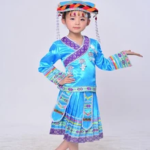 Miao одежда Китайский народный танец костюм Hmong одежда Юньнань Zhuang костюмы с головным убором