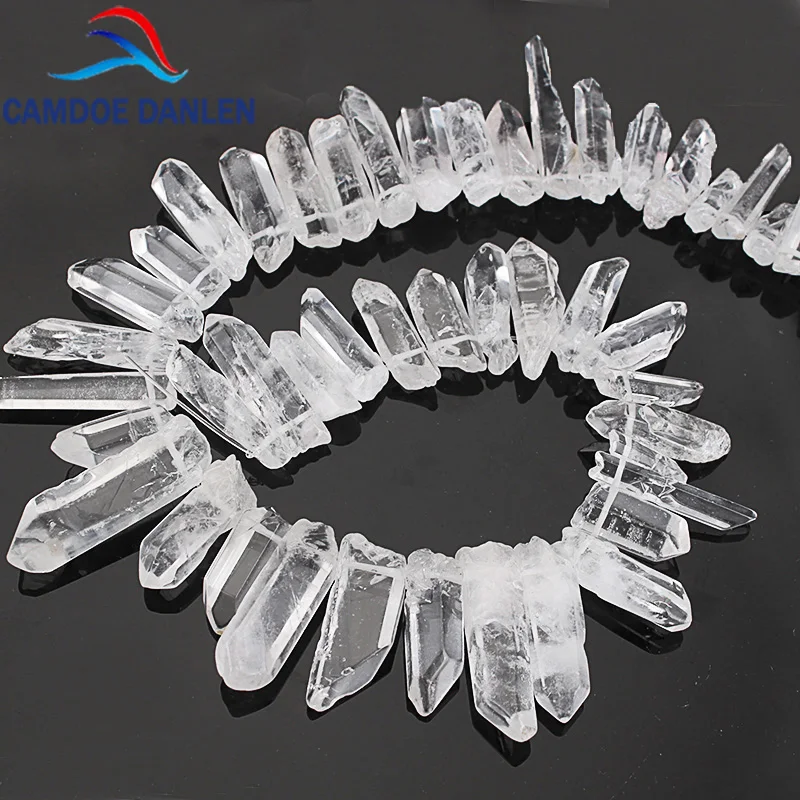 

Natural Clear Raw Quartz Long Point Pendants Rock Crystal Pillar Top Drilled Briolettes Stick Beads 15" Strand Diy Jewelry Part