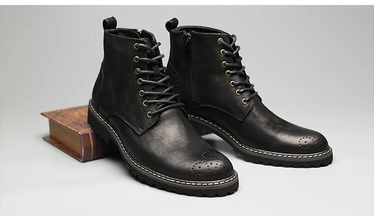 Tauntte Winter Cow Leather Ankle Boots Men Retro Bullock Carving Flower Martin Boots botines hombre bota masculina erkek bot -