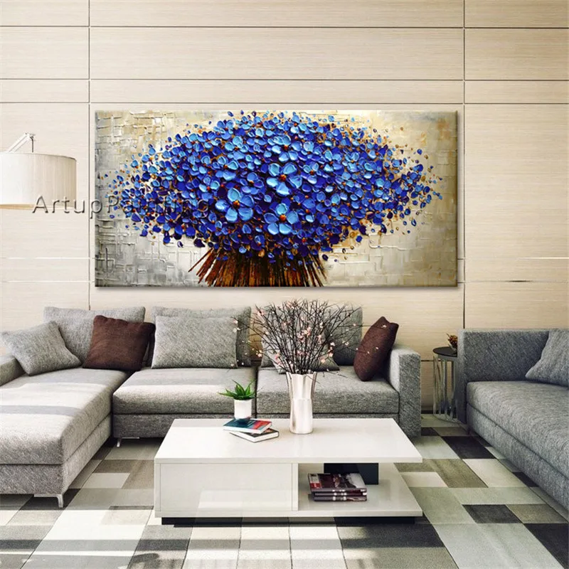 

Canvas art Painting palette knife 3D texture acrylic purple Flowers oil painting cuadros decoracion Wall Picture For Living Room