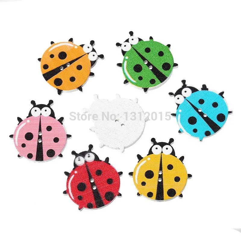 

Multicolor 50pcs 30x29mm Lovely ladybird Wooden decorative Buttons For Sewing Scrapbooking Crafts PD00329-9