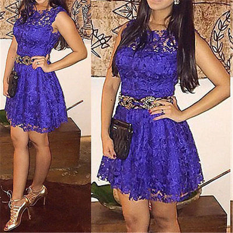 

2018 New Sexy Dress Summer Women Sleeveless Evening Party Lace Floral Printing Mini Dress Wedding Hollow Out Dresses vestidos