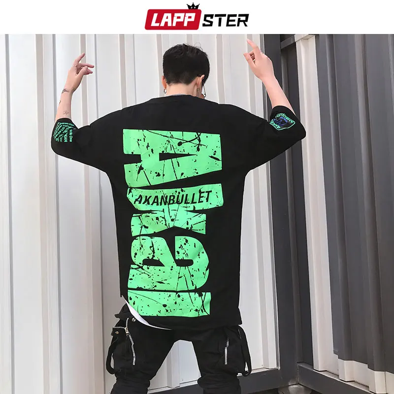 

LAPPSTER Men Oversized Streetwear T-Shirt 2019 Summer Mens Hip Hop Letter Print Clothing Male Korean Fashions Tshirts Plus Size