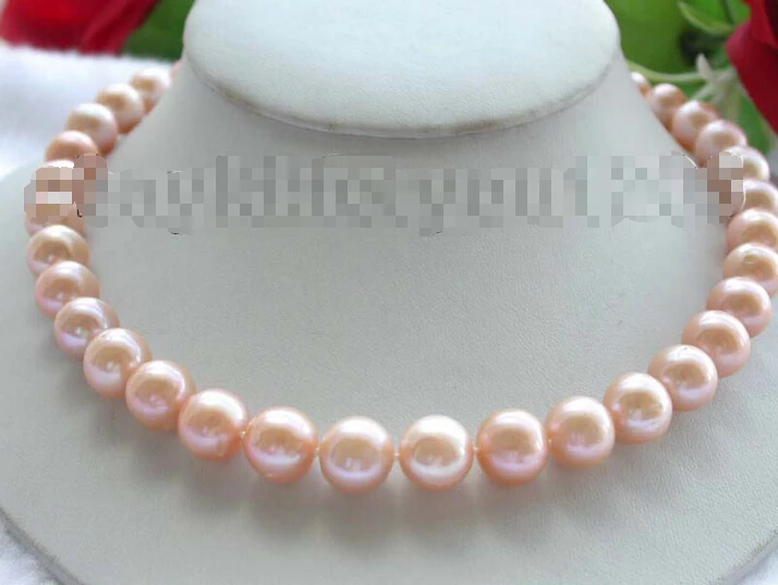 

Free shipping 17.5" Genuine Natural 12mm Pink Round Pearl Necklace 18KGP f991!