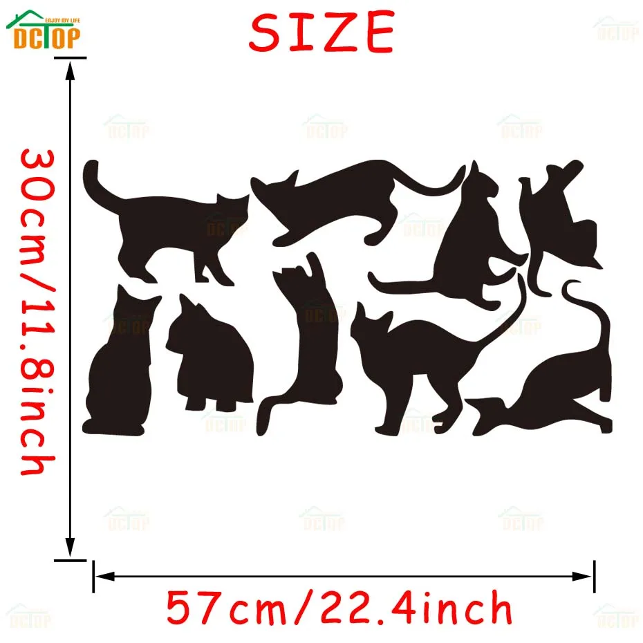 Lovely 9 Black Cute Cats Wall Stickers Cat Animals Wall Decals Girls Vinyl Home Decor Living Room Children Room Art Murals
