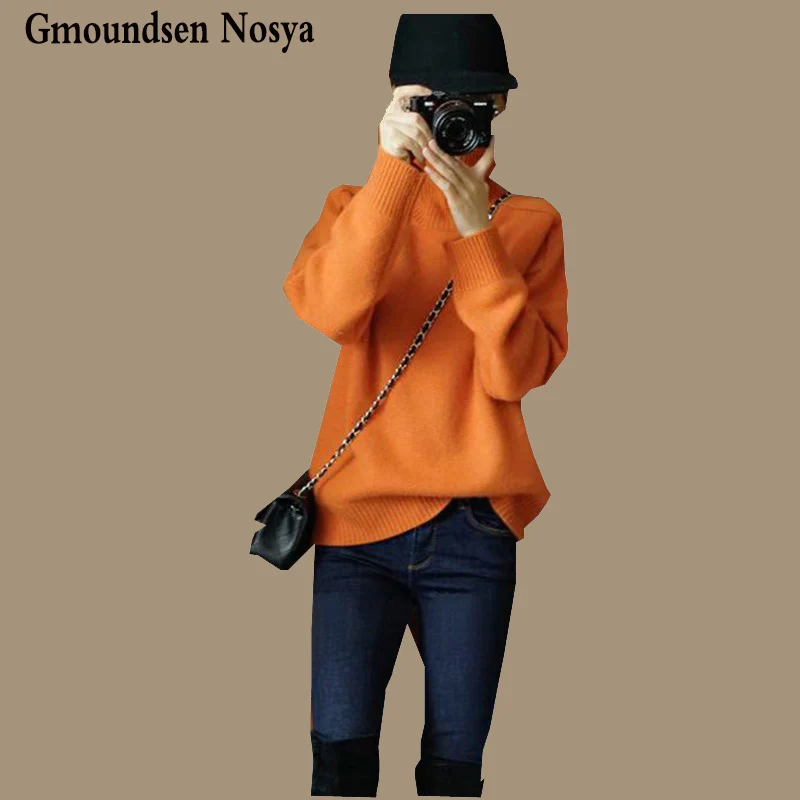 

2019 new sweater women turtleneck pullover women Orange Cashmere sweater Fashion casual knitted sweater winter clothes women
