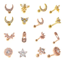 1 шт. 1,2*6 мм Сталь ушной раковины, пупка, серьги orelha из нержавеющей стали, CZ раковины лепестка серьги штангой Пирсинг, модные украшения