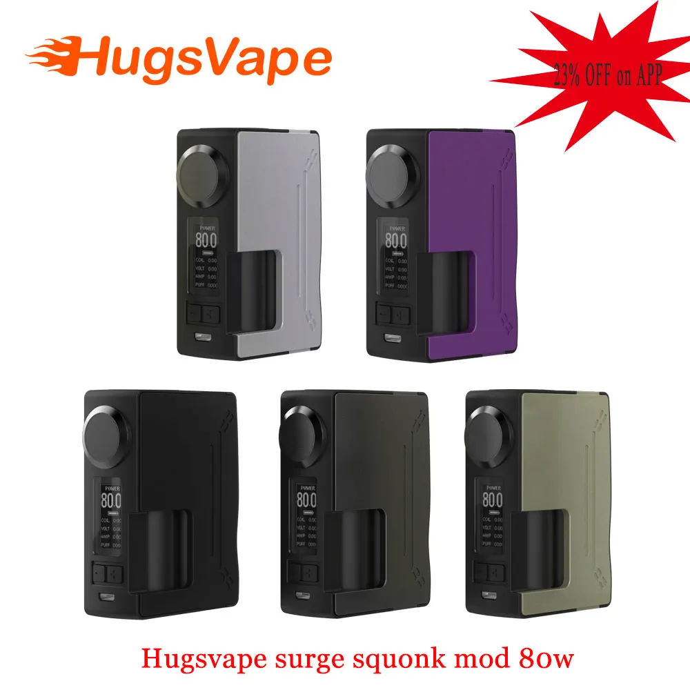 

Newest Hugsvape Surge Squonk 80W Mod for Piper RDA powered by single 18650/20700 battery with squonk 6ml silicon bottle