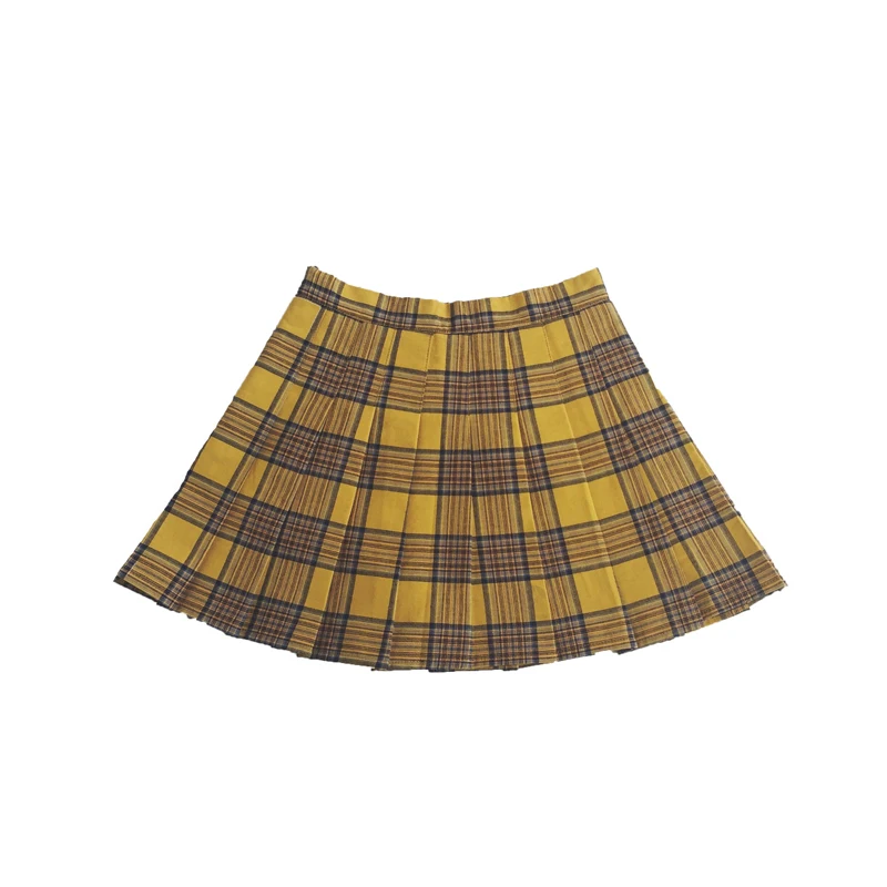 Yellow Plaid Pleated Skirts Shorts 