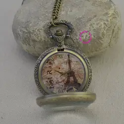 Оптовая Продажа Модные Эйфелева башня кварцевые карманные часы женщина девушка леди классические винтажные античный брелок часы древние