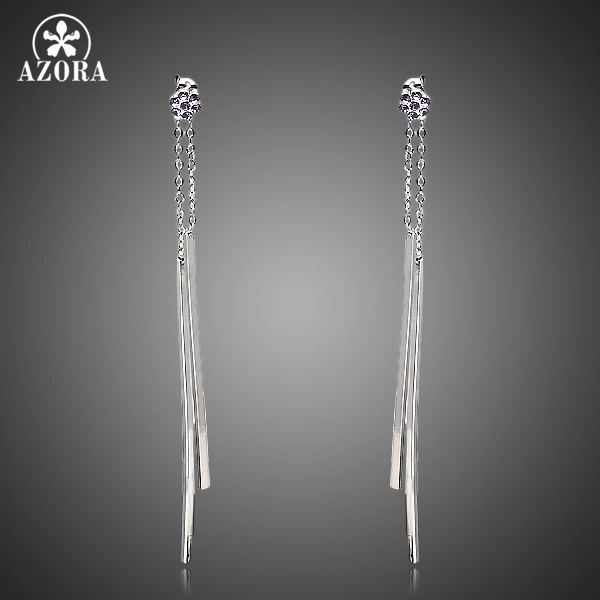 Серьги подвески AZORA из белого золота с австрийскими кристаллами TE0012|drop earrings|earrings