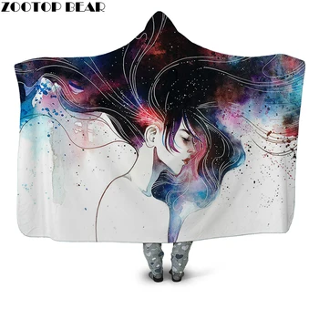 

Popular Female Hooded Blanket Fashion Anime 3D print Picnic Airplane Couple Adult Bedding Soft Fleece Blankets Wearable Brand