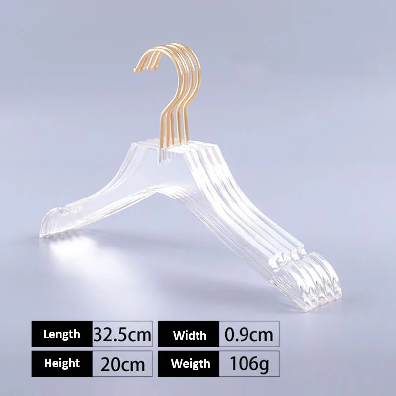 10 Pcs Luxury Clear Acrylic Crystal  Clothes Hanger with Gold Hook, Transparent Shirts Dress Hanger with Notches for Lady Kids