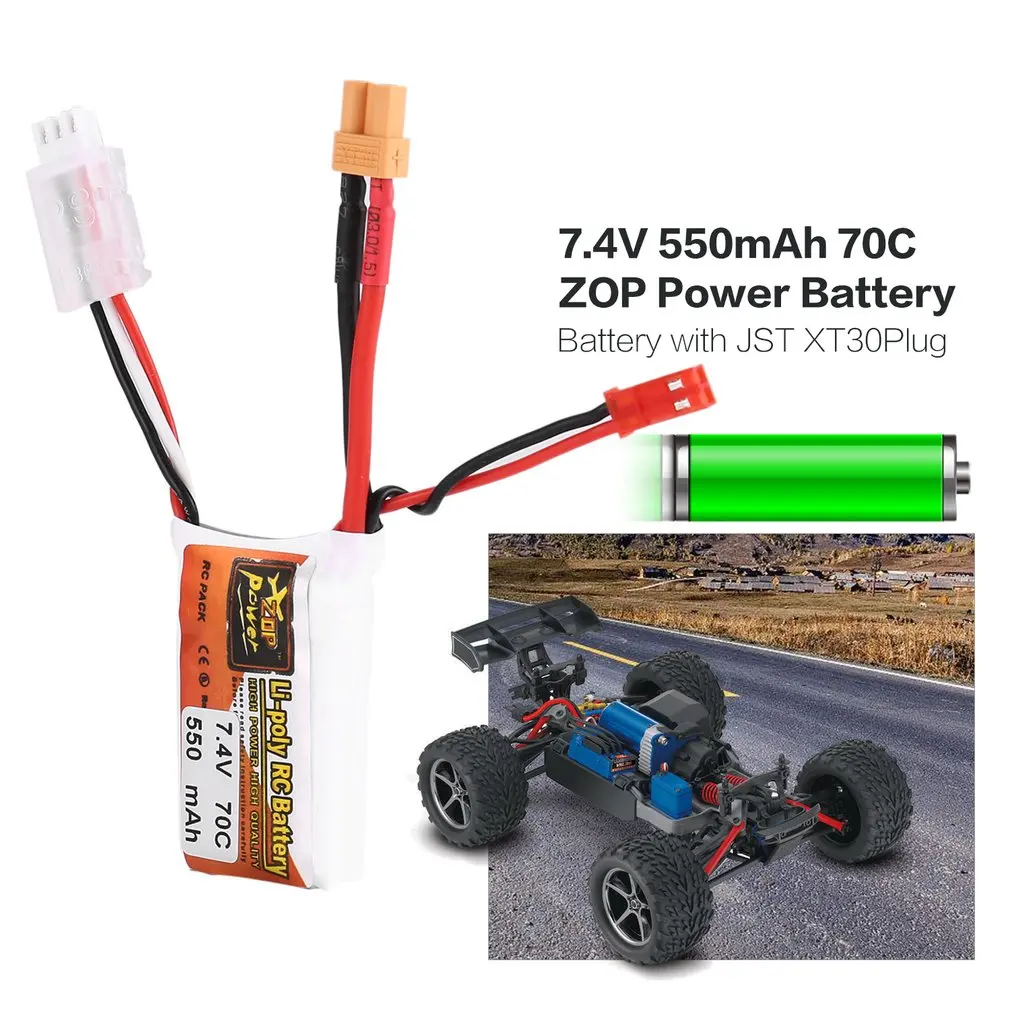 HOT ZOP Power 7.4V 550mAh 70C 3S 1P Lipo Battery JST XT30 Plug Rechargeable for RC Racing Drone Helicopter Car Boat Model