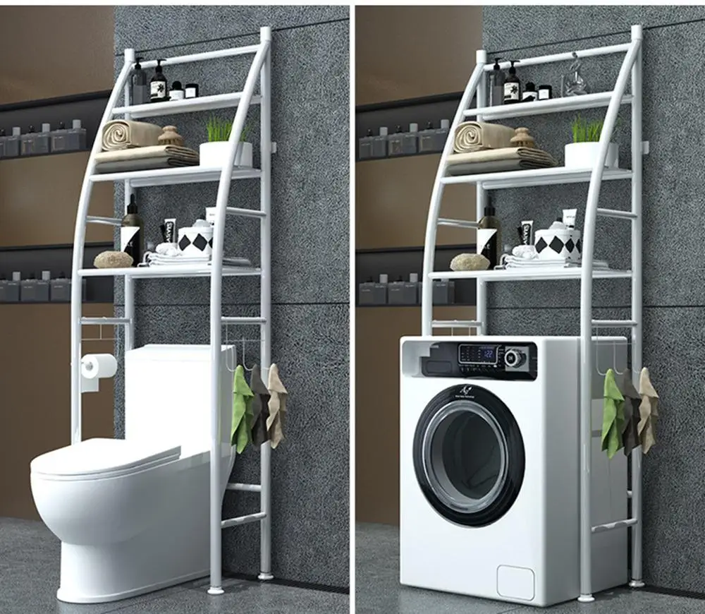 Bathroom Space Saver Storage Shelf Over Toilet With Roll Holder And Towel Hook,Kitchen Washing Machine Storage Holder,3 Tier
