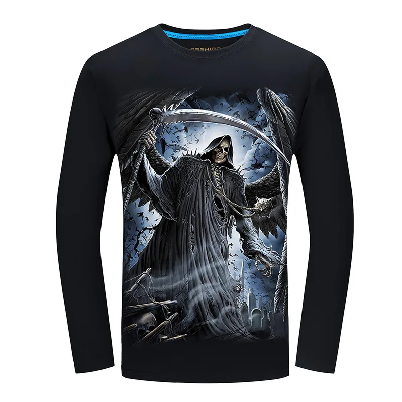 

New Autumn Style Skull Print T-shirt Men 3D shirt Funny t shirts long Sleeve Casual shirt Plus Size Tops Male Tee Brand Design