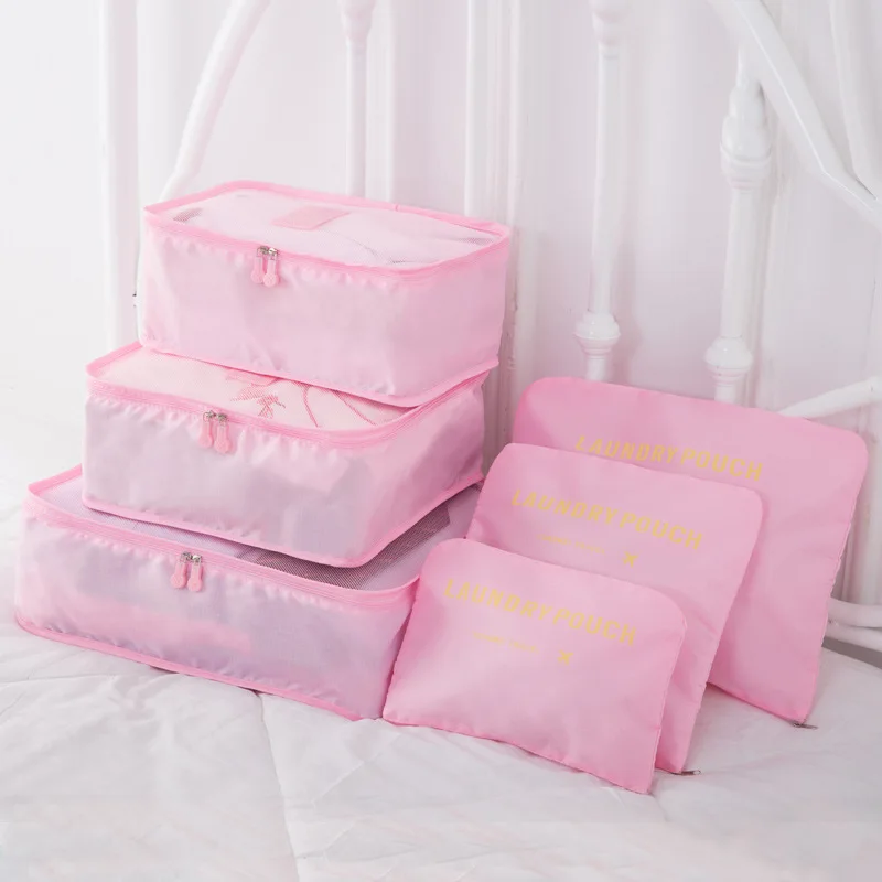 6 шт. дорожный органайзер для мужчин и женщин багажные дорожные сумки модная двойная молния водонепроницаемый полиэстер Упаковка Кубики Органайзер - Цвет: pink