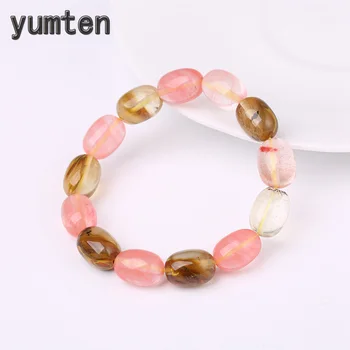 

Quartz Bracelet Natural Stone Pink Crystal Women Casual Vintage Jewelry Charm Men Powder Beads Strand Boheme Anime Star