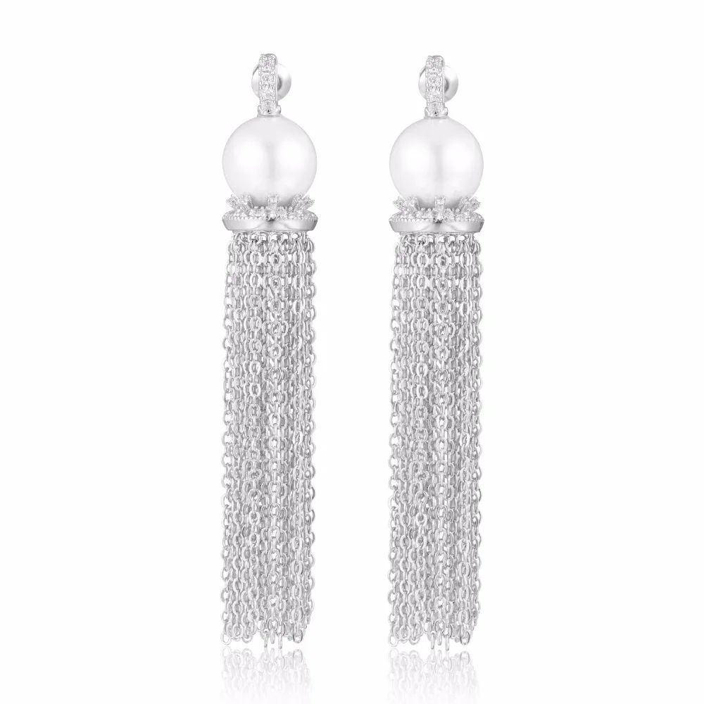 GrayBirds D Earrings Chain Tassels Bell And Shell Pearl With Zirconia Clear Lead Nickel Free Party Gifts XYE016 | Украшения и
