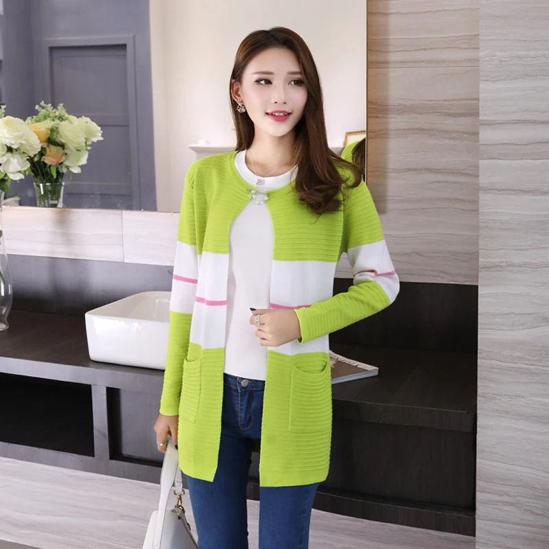 10 Colors Women Knitted Striped Patchwork Cardigan Sweater Autumn Ladies Casual Crochet Cardigans Sweaters Femme Outfit Tops |